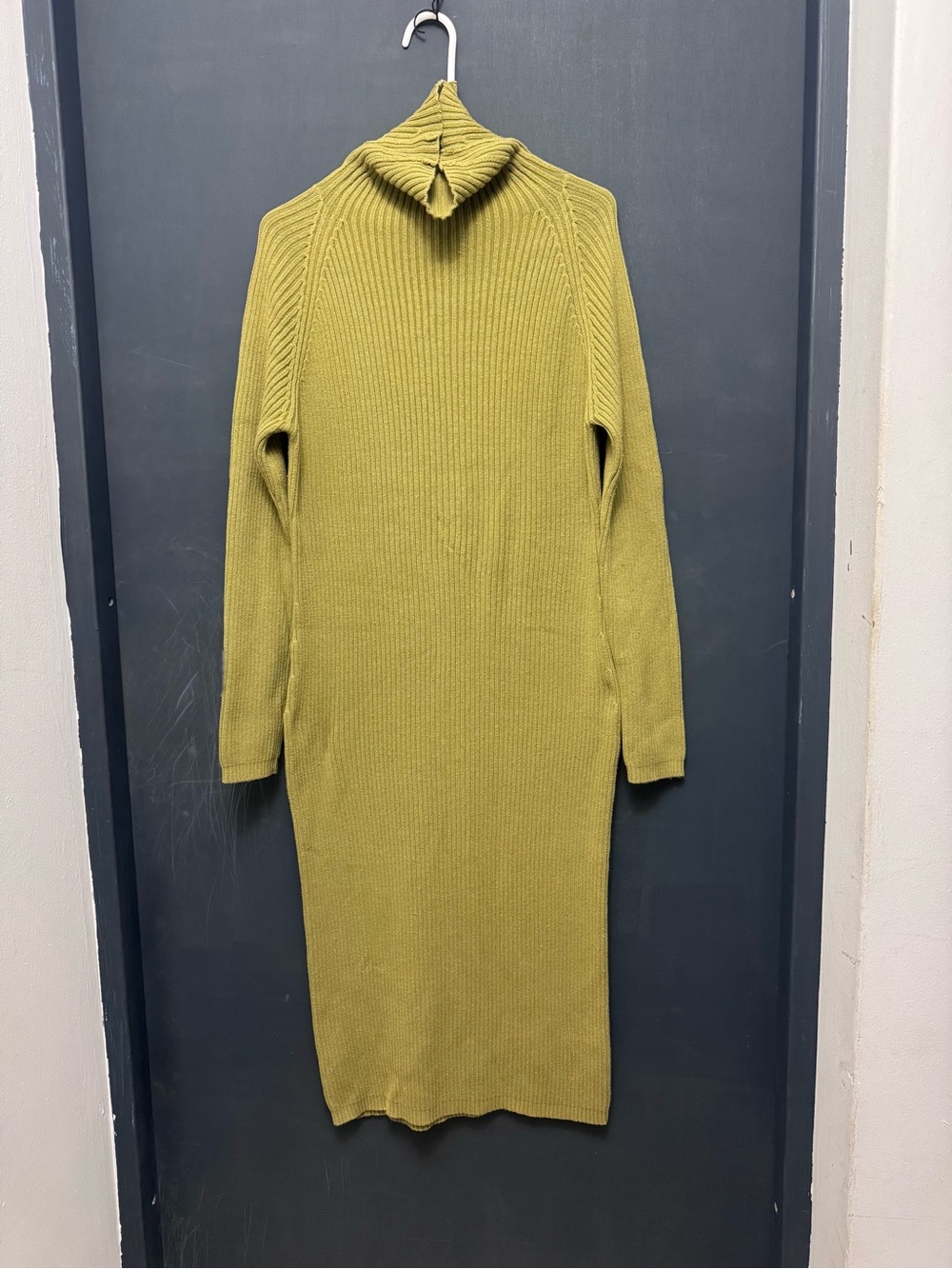 Newport News Olive Ribbed Turtleneck Sweater Dress